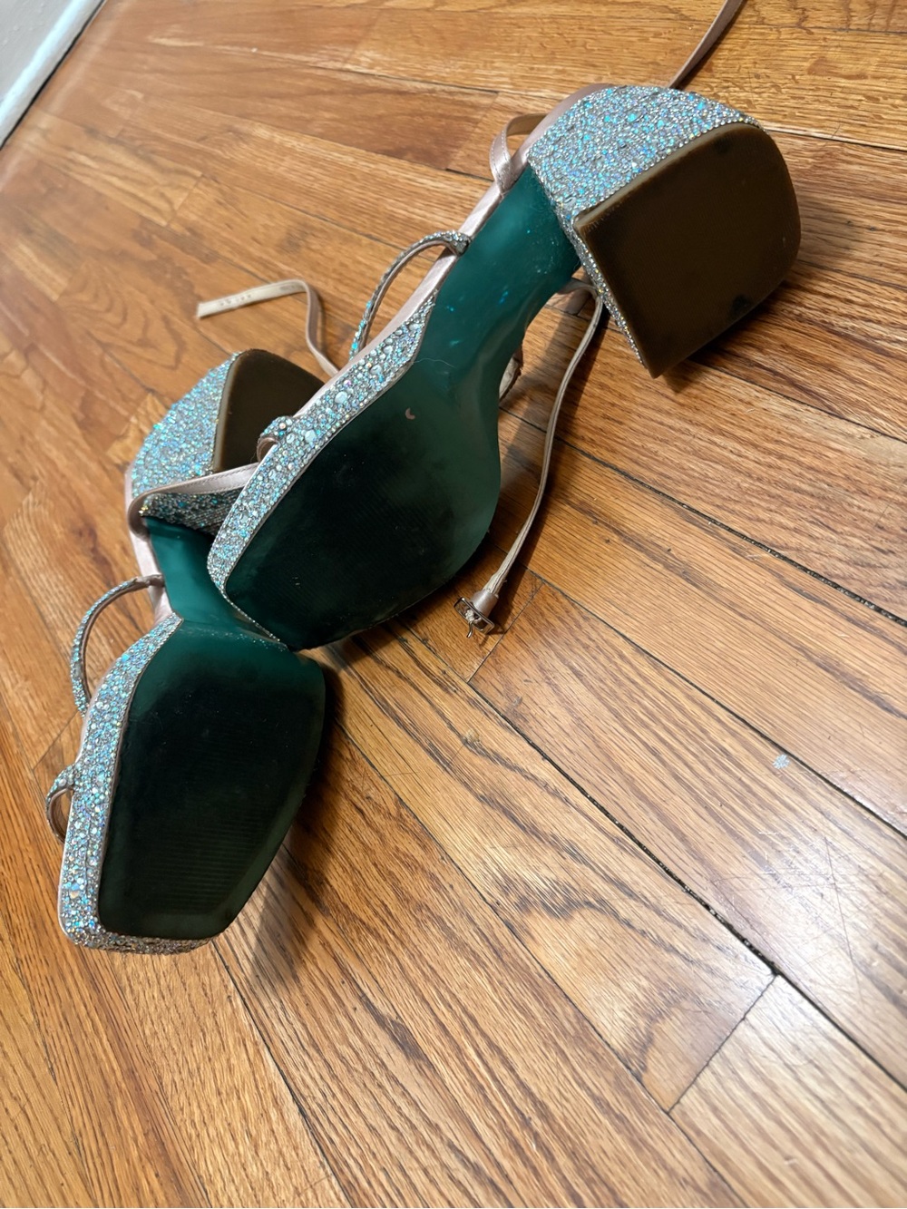 Betsey Johnson Rose Gold Jeweled Platform Block Heels - Picture 6 of 7